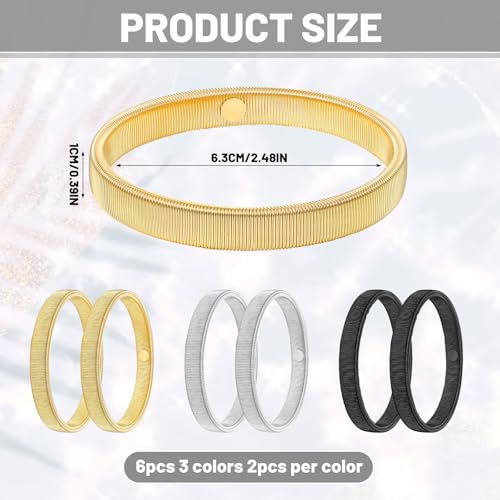JJUNW 3 Paar Ärmelhalter, Metall Elastisch Bracelet Sleeve Holders Anti Rutsch Hülsenhalter Damen Herren Langarm Hemdhalter Metallarmbänder zum Fixiert Ärmel(Gold, Silber, Schwarz)