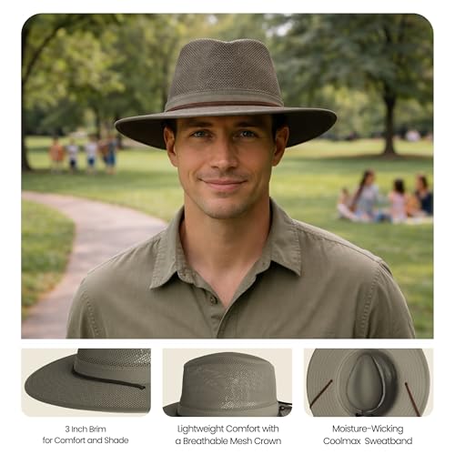 Image of Henschel Hats Original Aussie Breezer - Wide-Brim Sun Hat for Men with Adjustable Chin Cord | Perfect Men's Summer Hat
