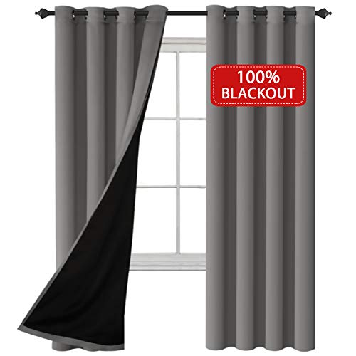 H.VERSAILTEX 100% Blackout Window Curtain Panels Full Light Blocking Drapes with Black Liner