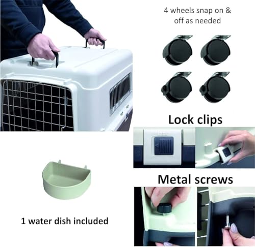Image of Heavy Duty Dog Travel Carrier Flight Crate, IATA Compliant Airline Approved, White & Grey (32 Inch)