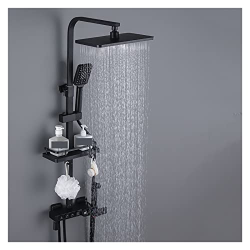 Ensemble de robinetterie thermostatique noire pour baignoire et douche avec étagère