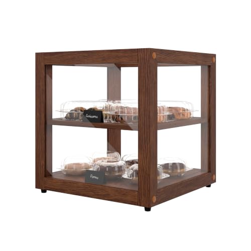 Image of KoolMore 15 in. Dark Wood Countertop Open Back Dry Bakery Display Case, Pastry, Cake and Bread Display with Tempered Glass
