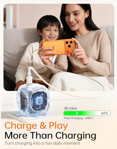 Image of Divoom Dipow 35W USB-C GaN Charger with Pixel Display, Foldable, White | Compact Power Adapter for iPhone, Galaxy, Pixel, MacBook Air & iPad