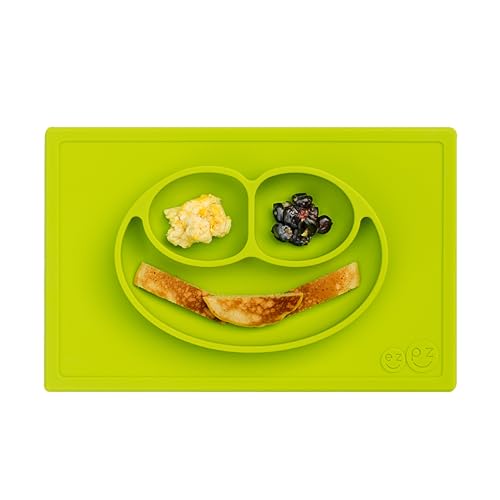 Image of ezpz Happy Mat - 24 Months+ (Lime) - 100% Silicone Suction Plate with Built-in Placemat for Toddlers + Preschoolers - Divided Toddler Plates - Toddler Essentials…