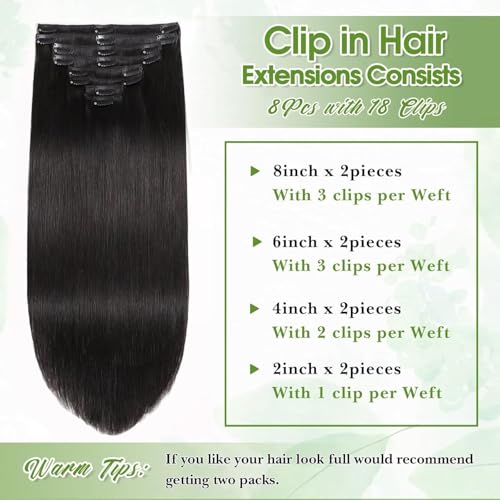 Image of Clip in Hair Extensions Real Human Hair Natural Black Clip ins Human Hair