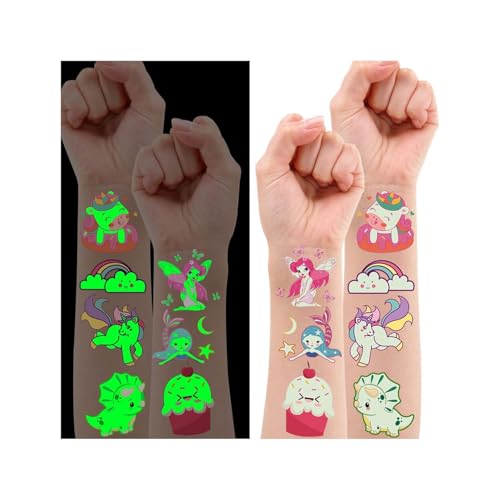 Leesgel 140 Styles Tatuaggi per Bambini, Luminosi Tatuaggi Bambina Misti Stickers Tatuaggi Temporanei con Unicorno/Dinosauri/Sirena/Farfalla/Fata, Pensierini Festa Gadget Compleanno Bambina