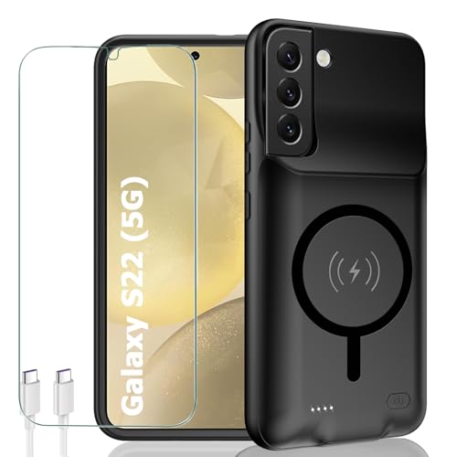Battery Case for Galaxy S22 10000mAh Portable Protective Smart Wireless Charging Case Support Carplay Compatible with Galaxy S22(6.1 inches) Rechargeable Extended Battery Charger Case(Black)
