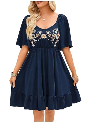 Image of BEAUDRM Women's Western Cowgirl Dress Floral Boho Mini Dresses Summer Flowy Sun Dress Country Vacation Outfits
