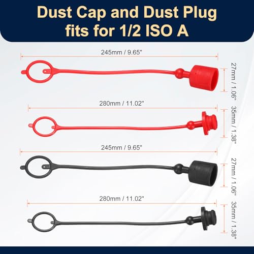 Image of HARFINGTON 2Sets 1 /2 Hydraulic Hose Dust Cap and Plug Kit, ISO-A Male Dust Cap & Female Plug Cover Quick Disconnects Air Coupler Cover Port Plug Fittings with Retention Ring, Red /Black
