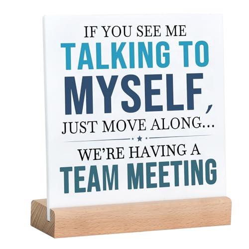 Vuzvuv Funny Office Sign - 6"X6" Blue Desk Decor for Team Meetings, Cute Office Accessory Gift for Women & Men