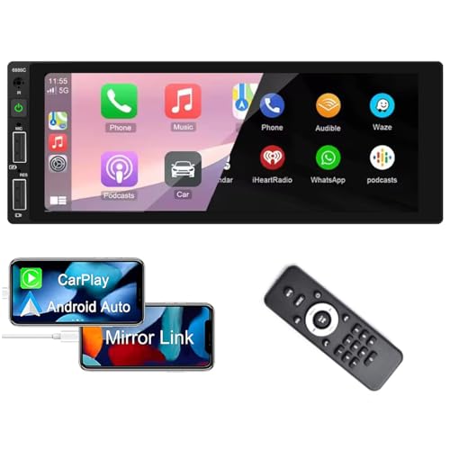 �V���O�� DIN Bluetooth �J�[�X�e���I �^�b�`�X�N���[�� ���W�I Carplay Android Auto�ABluetooth 5.0 �~���[�����N FM �f���A�� USB �[�d�t�� 6.86 �C���` �J�[���W�I�A�J�[�I�[�f�B�I ���V�[�o�[