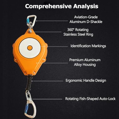 Self-retracting Lifeline, Heavy-Duty Retractable Safety Lanyard with Alloy Steel Hook and Aircraft-Grade Steel Cable, Rated for Impact Loads Under 6kN(15m/49.2ft)