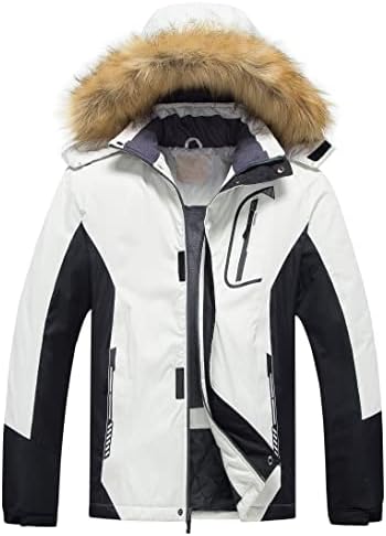 Pursky Mens Ski Jacket Rain Coat Winter Snow Fleece Softshell Black White XL