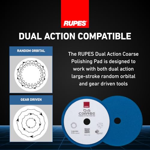 Image of RUPES 9.DA150H Pack of 1 Blue D-A Coarse Cutting Foam Pad 150mm | Ideal for Paint Correction & Gloss Enhancement | Mild to Severe Defect Removal | Compatible with 5 inch Backing Plate