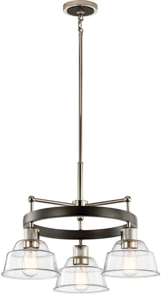 Kichler Eastmont 3 Light Chandelier with Clear Glass in Polished Nickel and Walnut Wood