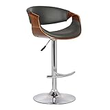 Armen Living Butterfly Swivel Adjustable Barstool in Grey Faux Leather and Walnut Wood Finish