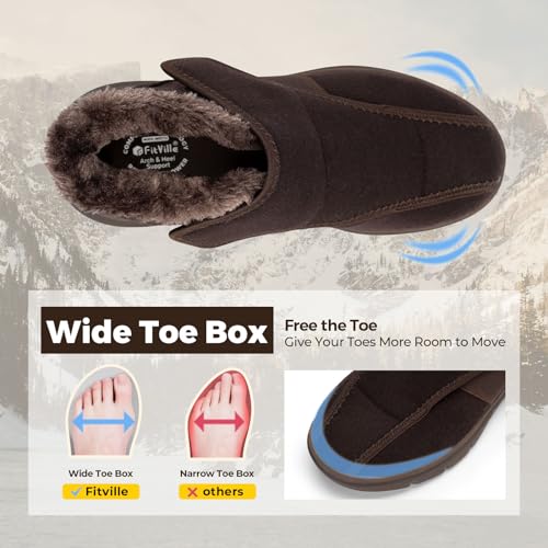 FitVille Diabetic Shoes for Men Extra Wide Width, Warm Slip-on Winter Slipper Boots with Adjustable Closures, Snow Boots for Swollen Feet, Neuropathy3
