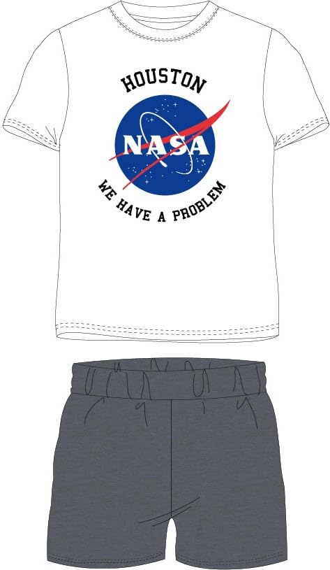 NASA Schlafanzug für Jungen Kinder Pyjama Set Kurzarm Jungen Schlafanzug pjs Sommer 134-164 cm Nachtwäsche T-Shirt und Shorts Set 100% Baumwolle (DE/NL/SE/PL Numerisch 152 Regular schwarz)