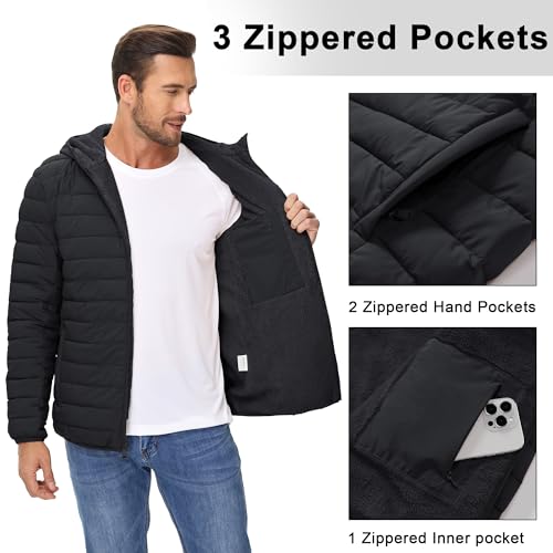 Image of Cotrasen Mens Puffer Jacket Sherpa Lined Water Resistant Hooded Winter Coat