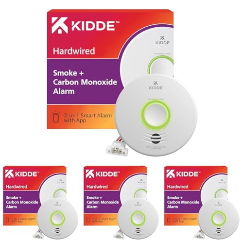 Image of Kidde Smart Smoke & Carbon Monoxide Detector, WiFi, Alexa Compatible Device, Hardwired w /Battery Backup, Voice & App Alerts (Pack of 4)