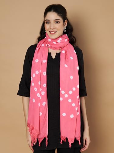 Image of Women's Cotton Rayon Bandhani Print Dupatta with Tassels 2.25 Meters | Women's cotton printed dupatta with tassels.