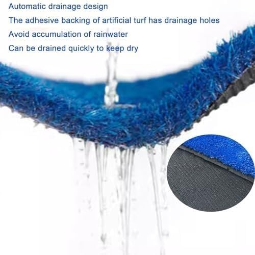 Outdoor Synthetic Artificial Grass Turf with Drainage Holes, Pet-Friendly, 1.18-inch Pile Height, Rubber ing, Customizable Size, Blue (39.3 x 74.8in)(59x 86.6(in))