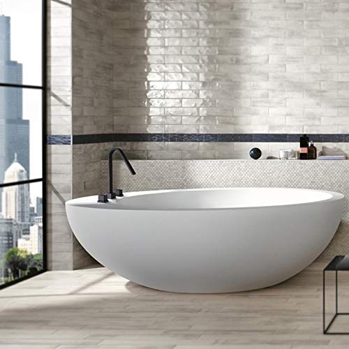 POP Matte Black Roman Tub Faucet Trim Kit 2-Handle Deck Mount Bathtub Waterfall Faucet Solid Brass Waterfall Spout for High Flow Rate, Include Valve and Trim Set