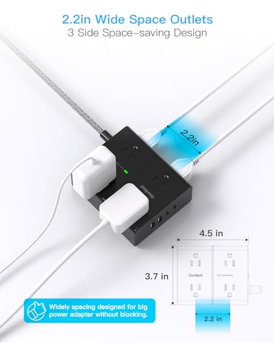 Surge Protector Power Strip 25 Ft Cord, Ultra Thin Flat Extension Cord with 8 Outlets 4 USB Ports(2 USB C), Flat Plug Power Strip, 25 Ft Long Braided Power Cord for College Dorm Room Essentials-BK