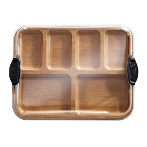 GIWFBQTR Tabla de Cortar de Bambú con Tapa, Asas Negras, 11 X 14 Pulgadas, para Charcutería, Bocadillos y Más