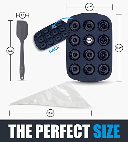 Chefast Silicone Donut Pan Kit - 12 Hole Non-Stick Doughnut Molds, 5 Pastry Bags, And Spatula - Freezer, Oven, And Dishwasher-Safe, Reusable Mold Tray For 9 Full-Size Donuts And Bagels #TOP2