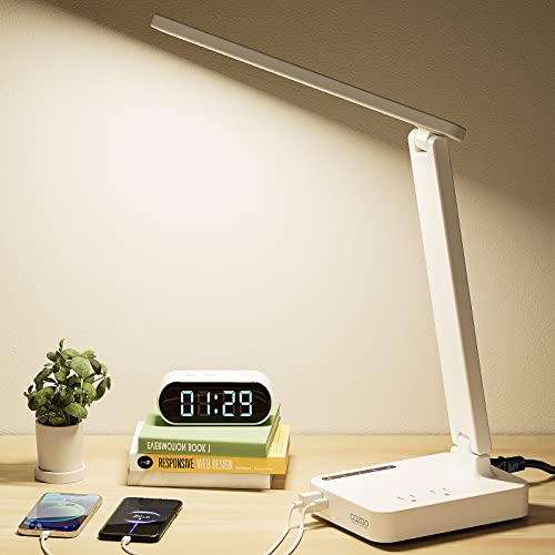 Cozoo Led Desk Lamp With 2 Usb Charging Ports And 2 Ac Outlets,3 Color Temperatures & 3 Brightness Levels, Touch/Memory/Timer Function,10W Eye Protection Foldable Reading Light,Lamp Supply For Student #TOP22