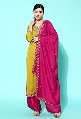 Image of LYMI LABEL Kurta Palazzo Set For Women - Poly Georgette Foil Printed Regular Fit A-Line Kurta Palazzo Set For Women