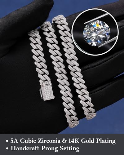 LuxeFlex Prong Cuban Link Chain for Men and Women, 14K Gold/White Gold Plated, 5A Zircon Iced Out Cuban Link Necklace, Diamond CZ Rapper Miami Hip Hop Jewelry3
