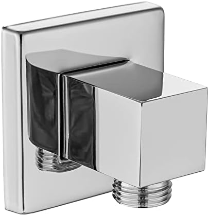 Cinwiny Square Wall Mounted Supply Elbow Polish Chrome Solid Brass NPT1/2" Water Union Outlet for Hand Held Sprayer with G1/2”Shower Hose Connector and Flange