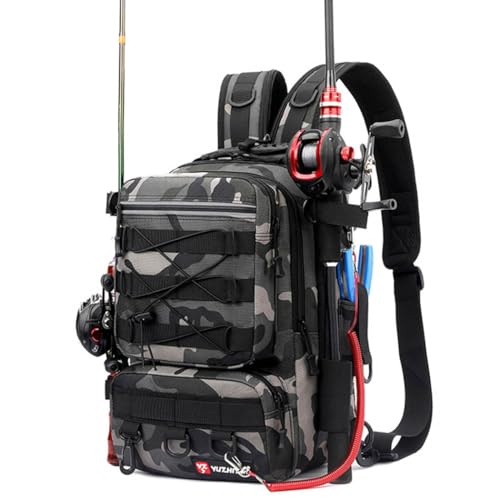 Mochila multifuncional impermeável dos homens para equipamentos de pesca ao ar livre (cinzento)