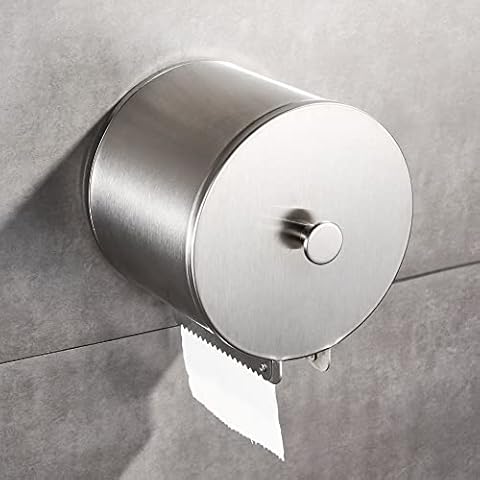 JunSun Dog Proof Round Toilet Paper Holder Cat Proof Toilet Paper Roll Holder Pet Proof TP Holder Anti-Cat TP Roll Holder TP Roll Keeper Protector Enclosed Wall Mounted Stainless Steel Brushed Nickel Cover