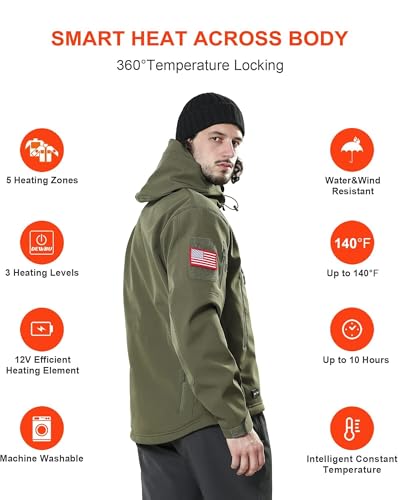 Image of DEWBU Heated Jacket for Men with 12V Battery Pack Winter Outdoor Soft Shell Electric Heating Coat