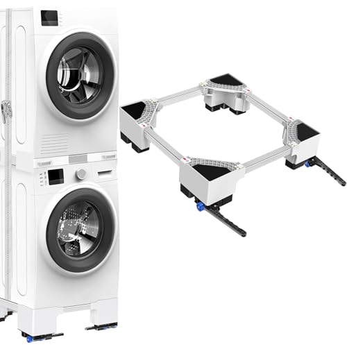 NIUXX Pedana per Lavatrice 12 cm con Freni & Ruote, Base Regolabile per Lavatrici 400 kg, Supporto con Rotelle Bloccabili