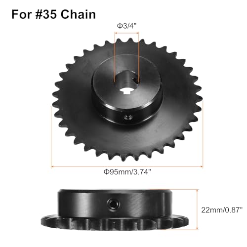 Image of uxcell #35 Chain Roller Sprocket B Type, 3 /4 inch Bore 30 Tooth Single Strand Chain Sprocket, Carbon Steel, Keyway with Set Screws