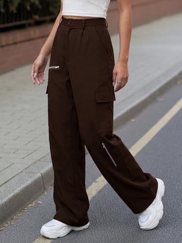 Image of GRECIILOOKS Cargo Pants For Woman | Trousers For Womans |High Waist Trouser for Women - Flared Parachute Pants with Side Pockets |Womens Cargo Pant | Elegant for College & Events (Available in Plus Size)