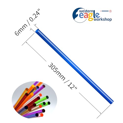 Image of Acrylic Round Rod,21pcs,6mm Diameter 305mm Length,Multicolor Straight Line,Solid Plastic PMMA Bar Stick, Pink,Yellow,Blue,Orange,Green,Purple,Red