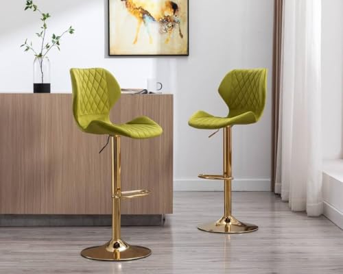 Image of Dream Furnishing - Set of 2 Bar /Kitchen Chairs 360 Degree Rotatable Swivel Elegant Classy & Comfortable Chair with Golden Base and Velvet Fabric (2 Chairs) (Green Velvet)