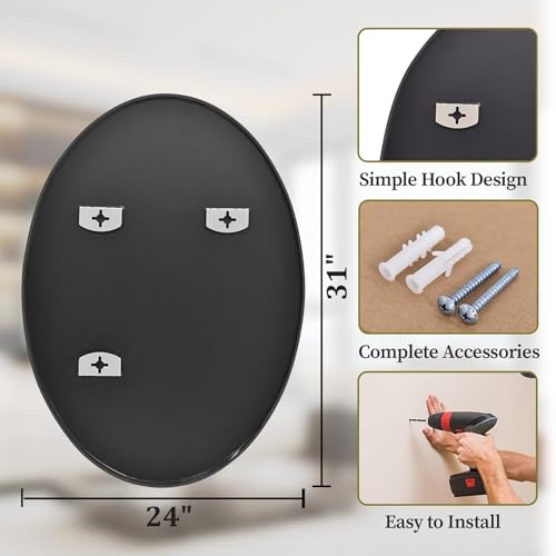 Image of Koonmi Black Oval Bathroom Mirror, 24 inchx31 inch Oval Mirror for Wall