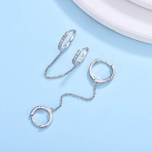 CERSLIMO Small Huggie Hoop Earrings for Women, 14K Gold Plated Sterling Silver Post Chain Hoops Hypoallergenic Dangle Drop Earrings4