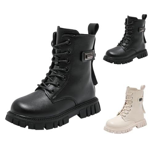 Girls Lace Up Ankle Boots PU Leather Combat Riding Boots Fashion Waterproof Side Zipper Punk Goth Boot 4-12 Years3