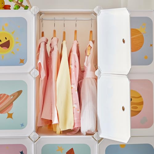 Miniatura 6 de Songmics Estantería Modular, Armario Modular Con Puertas, Estantería Plástico Infantil De 16 Cubos, 4 Barras De Colgar Ropa, Zapatos, Juguetes, 123 X 41 X 123 Cm, Blanco Lpc905w01