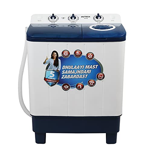 Image of Intex 6.5 KG Semi Automatic Top Loading Washing Machine Appliance with Air Dry Technology (Transparent Lid, Blue and White, SA65NBPT)