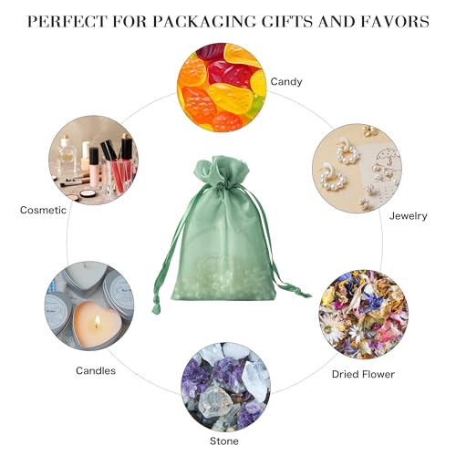 Image of QIANF 20 Pcs Sage Green Small Organza Bags 6X9 inch for Wedding Favors with Drawstring, Mini Mesh Gift Bags Jewelry Pouch for Candy Bridal Shower Party Favor Baby Shower Christmas