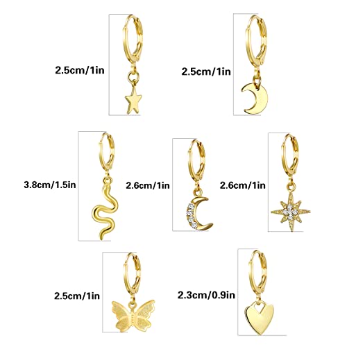 12 Pairs Small Gold Silver Butterfly Hoop Earrings Sets For Women Girls Mini Huggie Hoop Earrings With Dangle Charms #TOP5