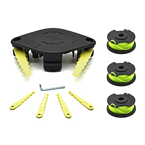 WETOOLPLUS GTK0001 for RYOBI One+ Trimmers, 1 Pack Weed Eater Bladed Head with 6 Heavy Duty Replacement Blades,3 Pack AC80RL3A .080 Line and Spool ryobi Weed Wacker String